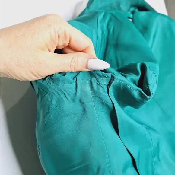 Vintage Albert Nipon Skirt Suit Wool Silk 8 Emerald Green Jackie O Classic 60s - Picture 11 of 16